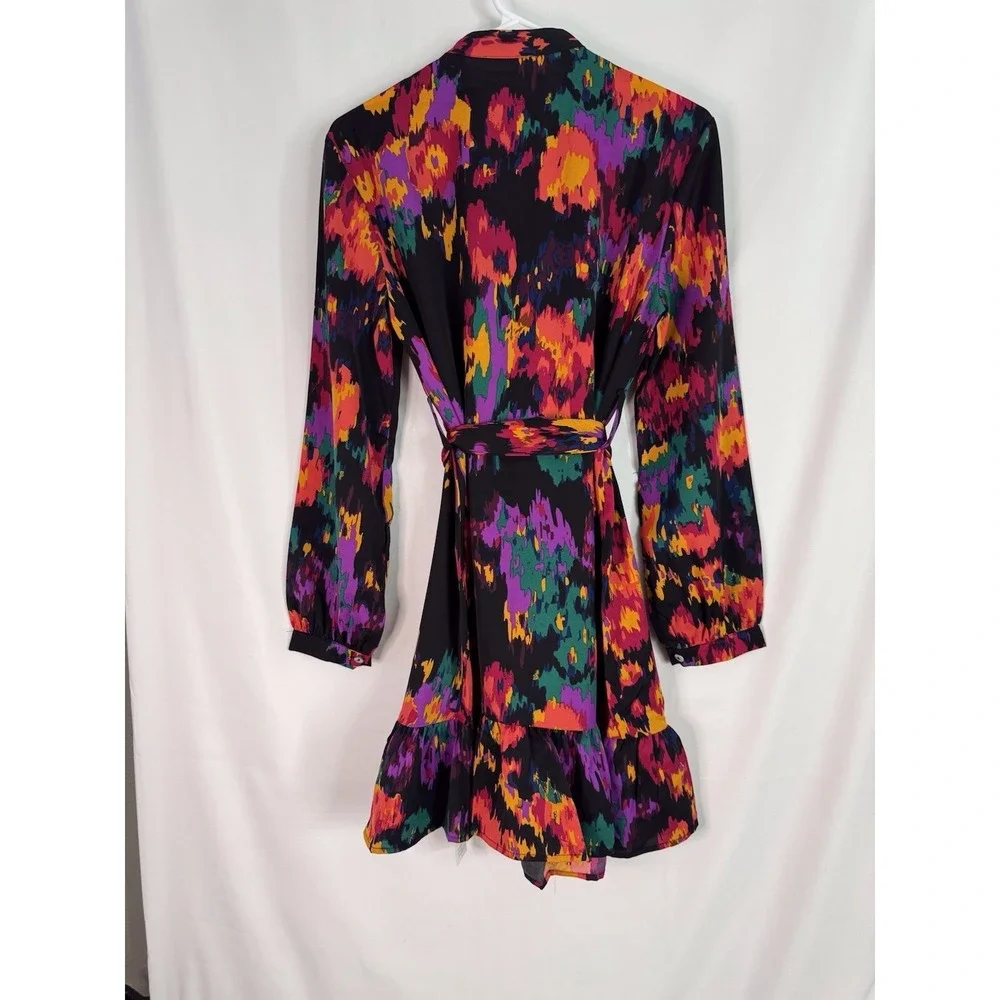CUPSHE‎ NWT Size Small Colorful Abstract Floral Long Sleeve Tie Waist Dress